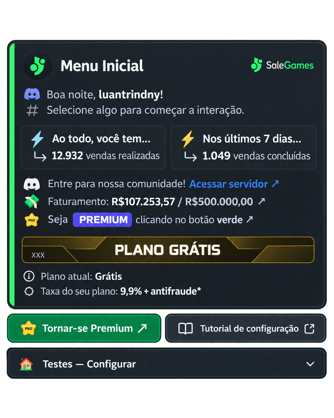 Abra o painel